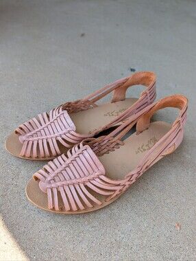 🩷 Vintage 90's West 31st Chita Genuine Leather Braided Huarache Sandals, Pink 7